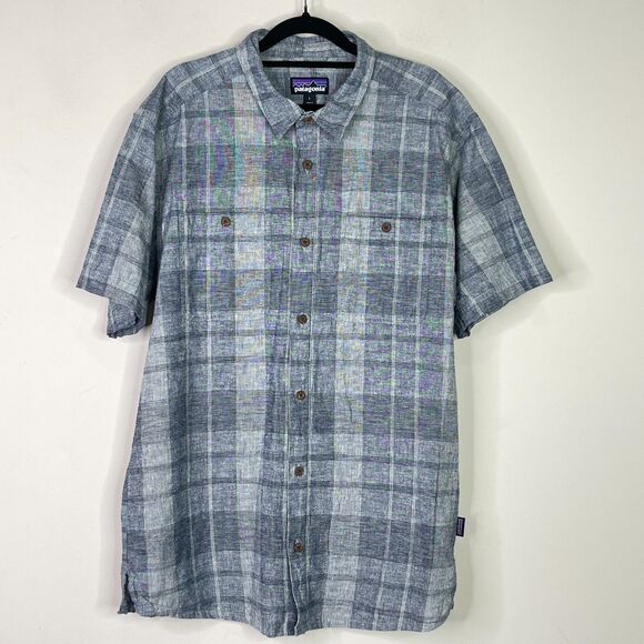 Patagonia 2022 Back Step Hemp Organic Cotton Plaid Shirt Men's Size Large - Picture 1 of 10